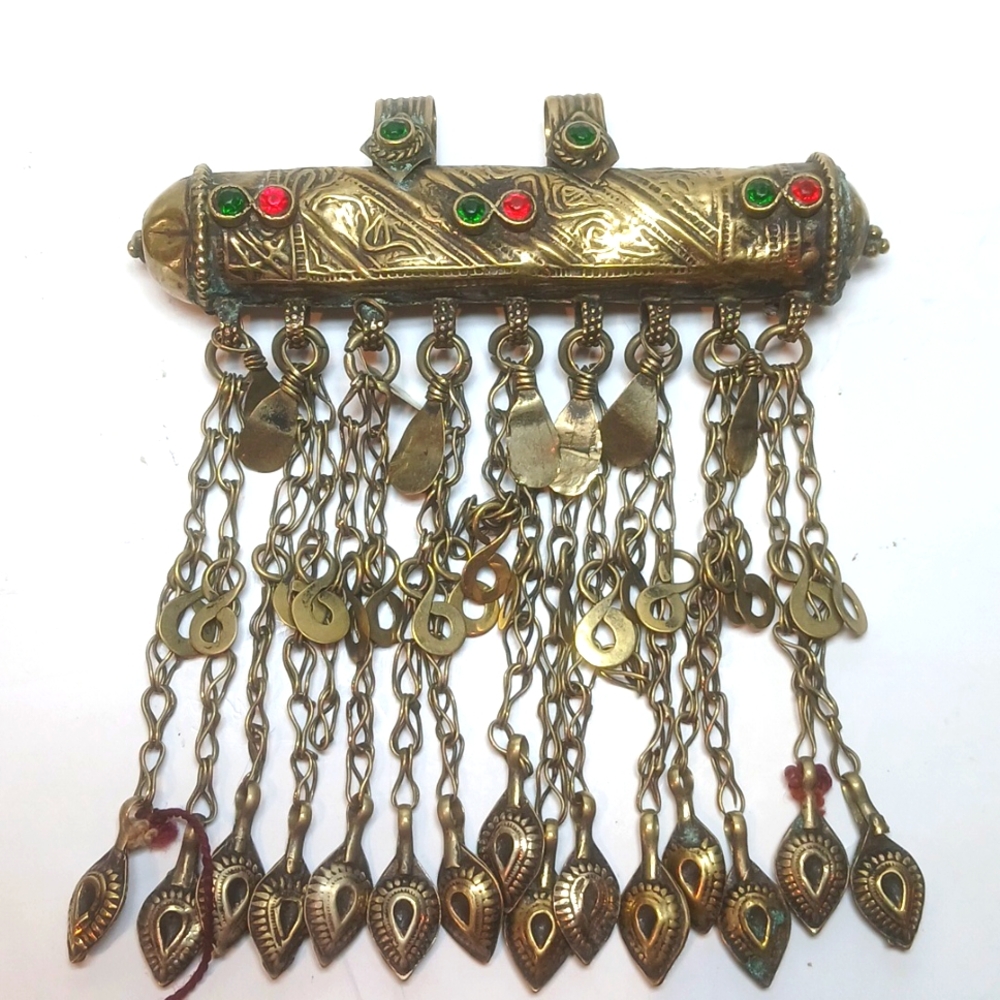 🕌 Antique Kuchi Tribal Blessing Case Amulet Chains Beads Whimsigoth Bellydance